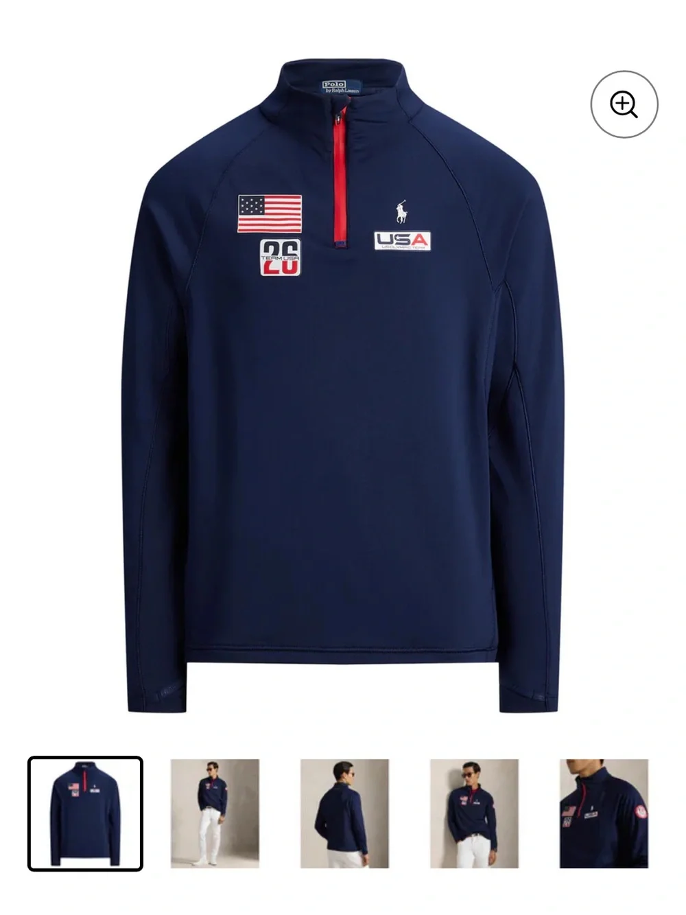 Polo by Ralph Lauren Navy USA Quarter-Zip Performance Pullover with Red Zip
